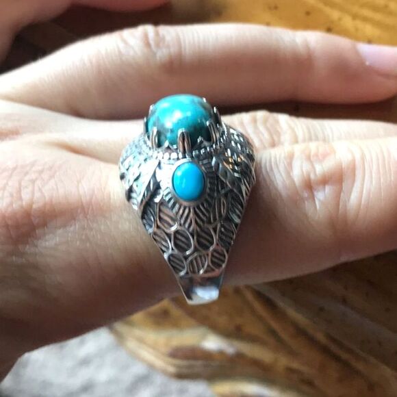 Natural Blue Turquoise Sterling Silver Ring Size 10 - Picture 2 of 7